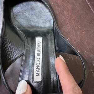 Manolo Blahnik Black Leather Slingback Kitten Heels